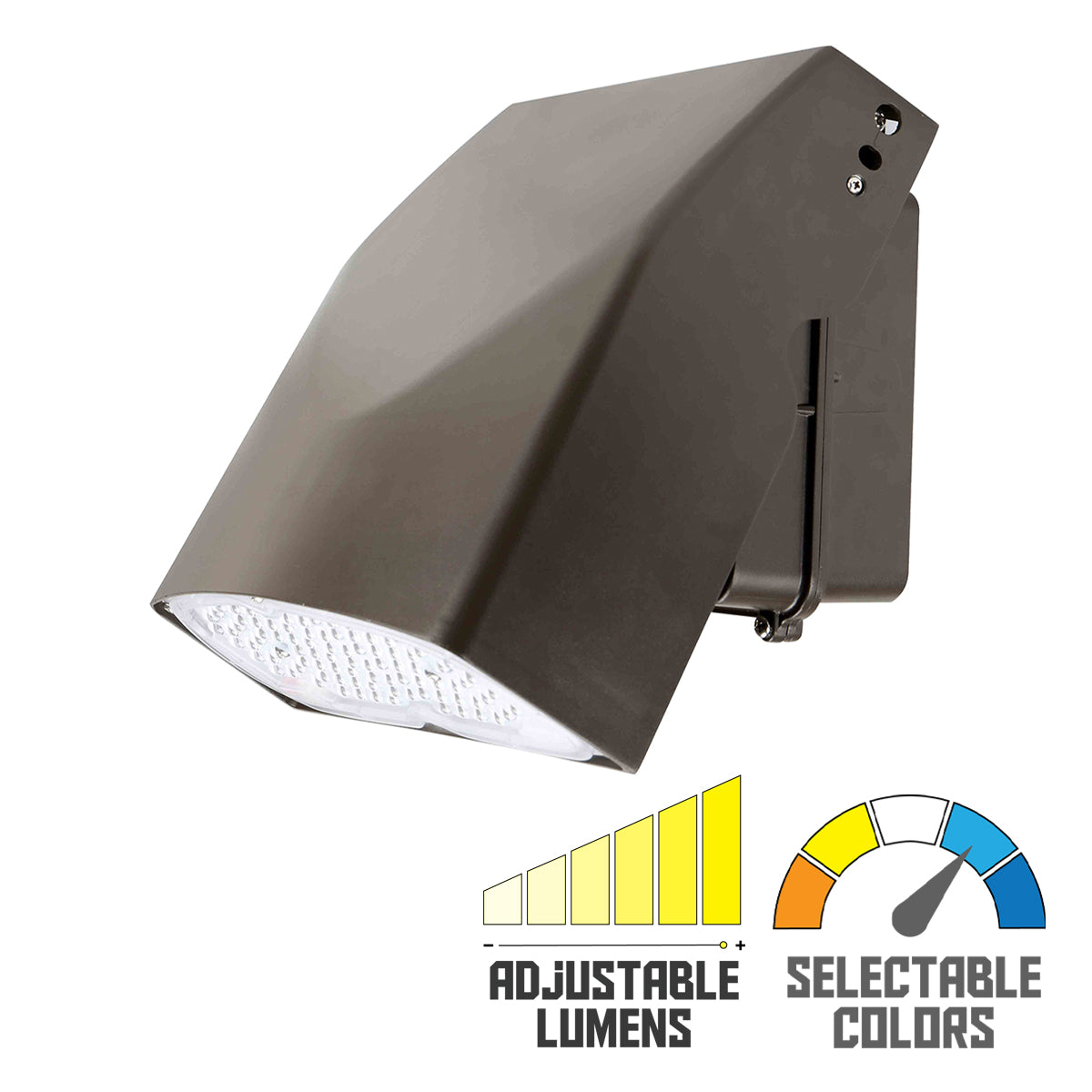 LED Adjustable Wall Pack, 32-80W, 11400 Lumens, 30K/40K/50K, On/Off Photocell, 120-277V, Bronze