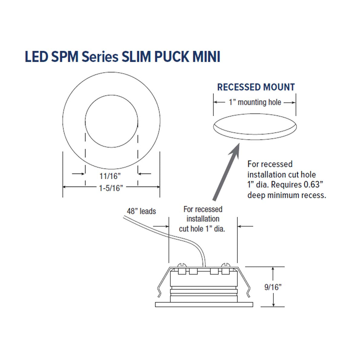 Recess Mount LED Slim Puck Mini, 90 Lumens, 3000K, 12VDC, White