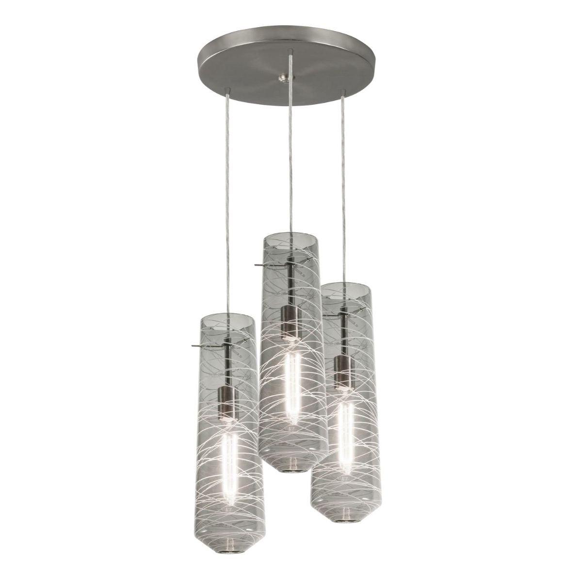 Spun 16 in. 3 Lights Pendant Light Satin Nickel Finish Smoke Shade - Bees Lighting