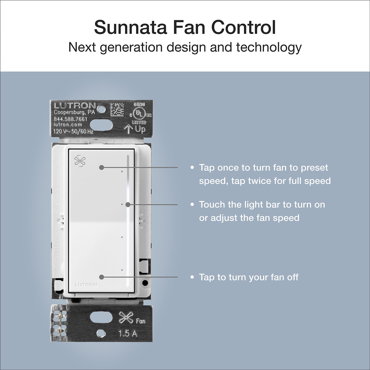 Sunnata 1.5 Amp  4-Speed Single Pole Quiet Fan Control, White