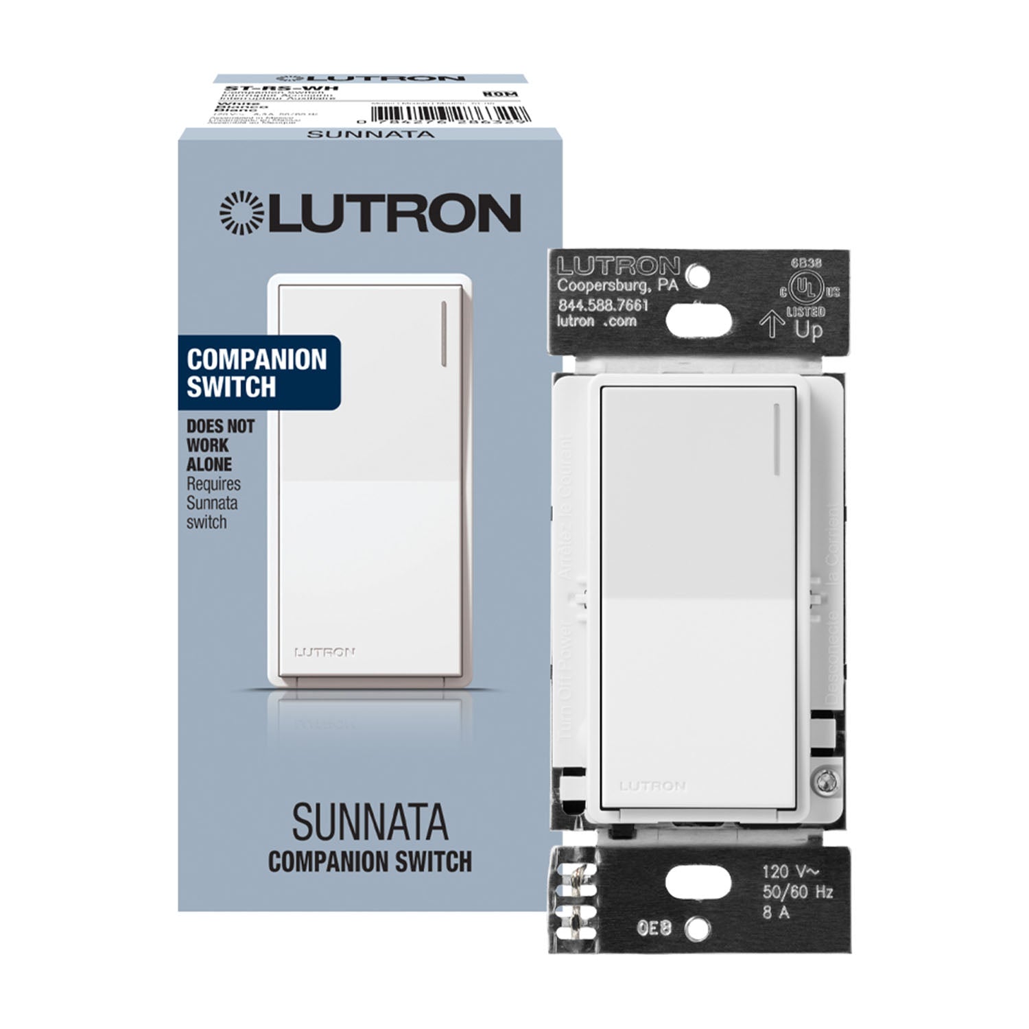 Lutron Sunnata Multi-Location Companion Switch, Not for Standalone Use, White