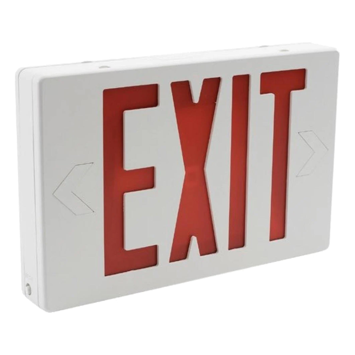 LED Exit Sign, 2 Single Face with Red Letters, White, Battery Included