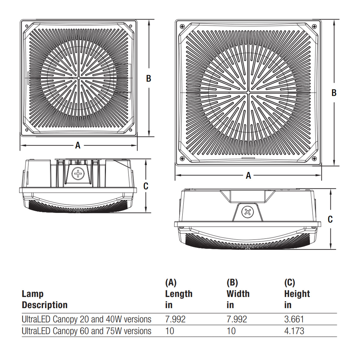 Parking Garage Canopy LED Light, 75 Watts, 9375 Lumens, 30K/40K/50K, 120-277V