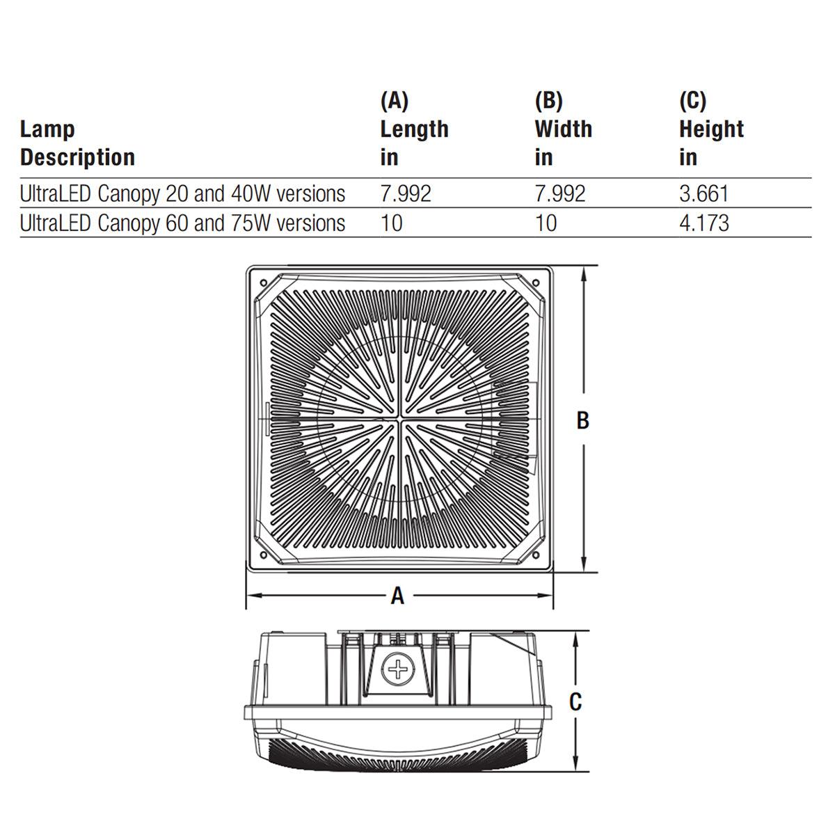 LED Garage Canopy Light, 2500 Lumens, 20 Watts, Motion Daylight Sensor, 30K/40K/50K, 120-277V