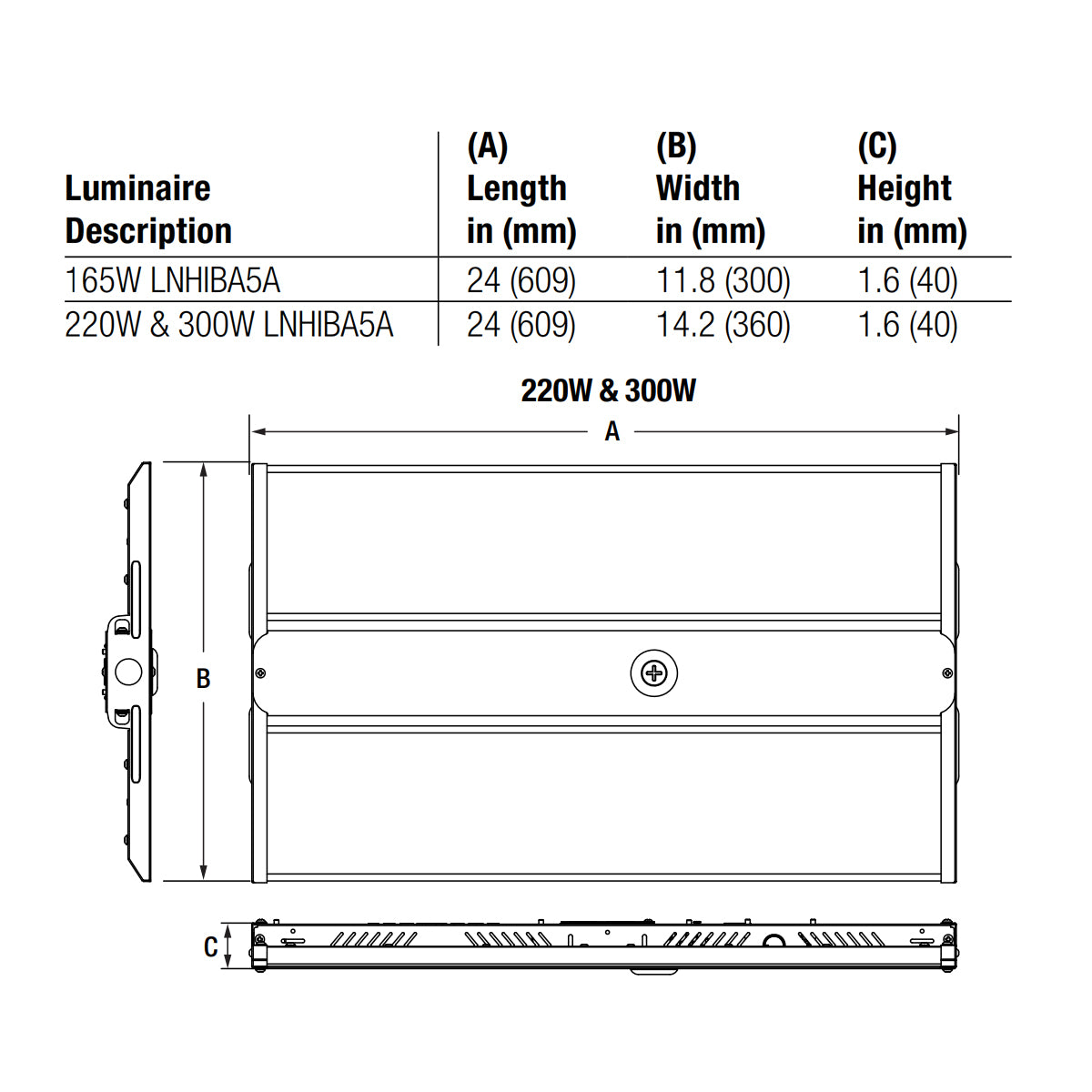 2ft High Bay LED Light, 41100 Lumens, 300W, 4000K/5000K, 120-277V