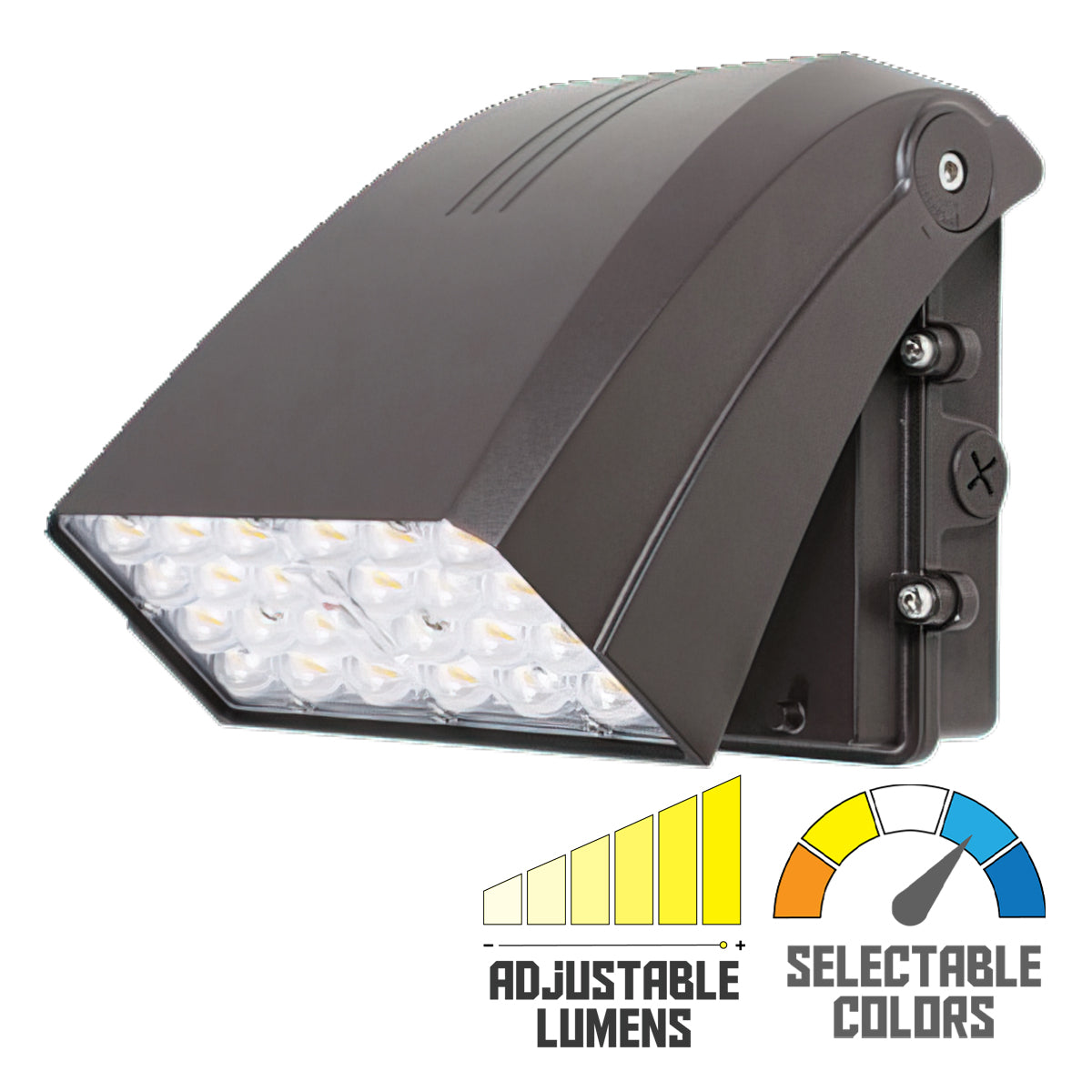 LED Adjustable Wall Pack, 8400Lm, 30/45/60W, 30K/40K/50K, On/Off Photocell, 120-347V, Bronze - Bees Lighting