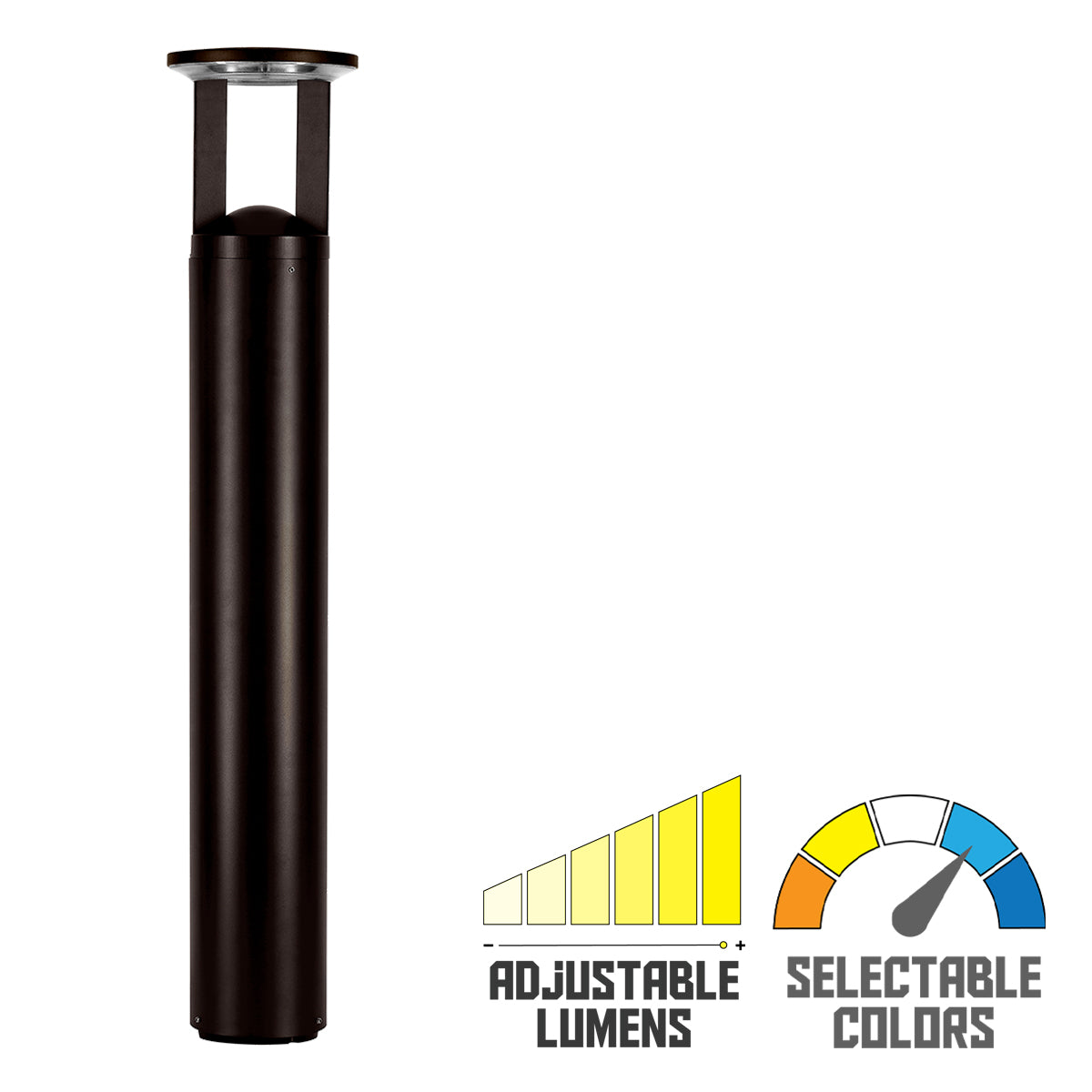 42" Round LED Bollard Light, 16/20/24W, 30K/40K/50K, Bronze, 120-347V, 360&deg Distribution