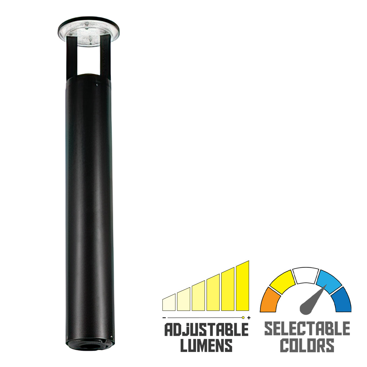 42" Round LED Bollard Light, 16/20/24W, 30K/40K/50K, Black, 120-347V, 360&deg Distribution