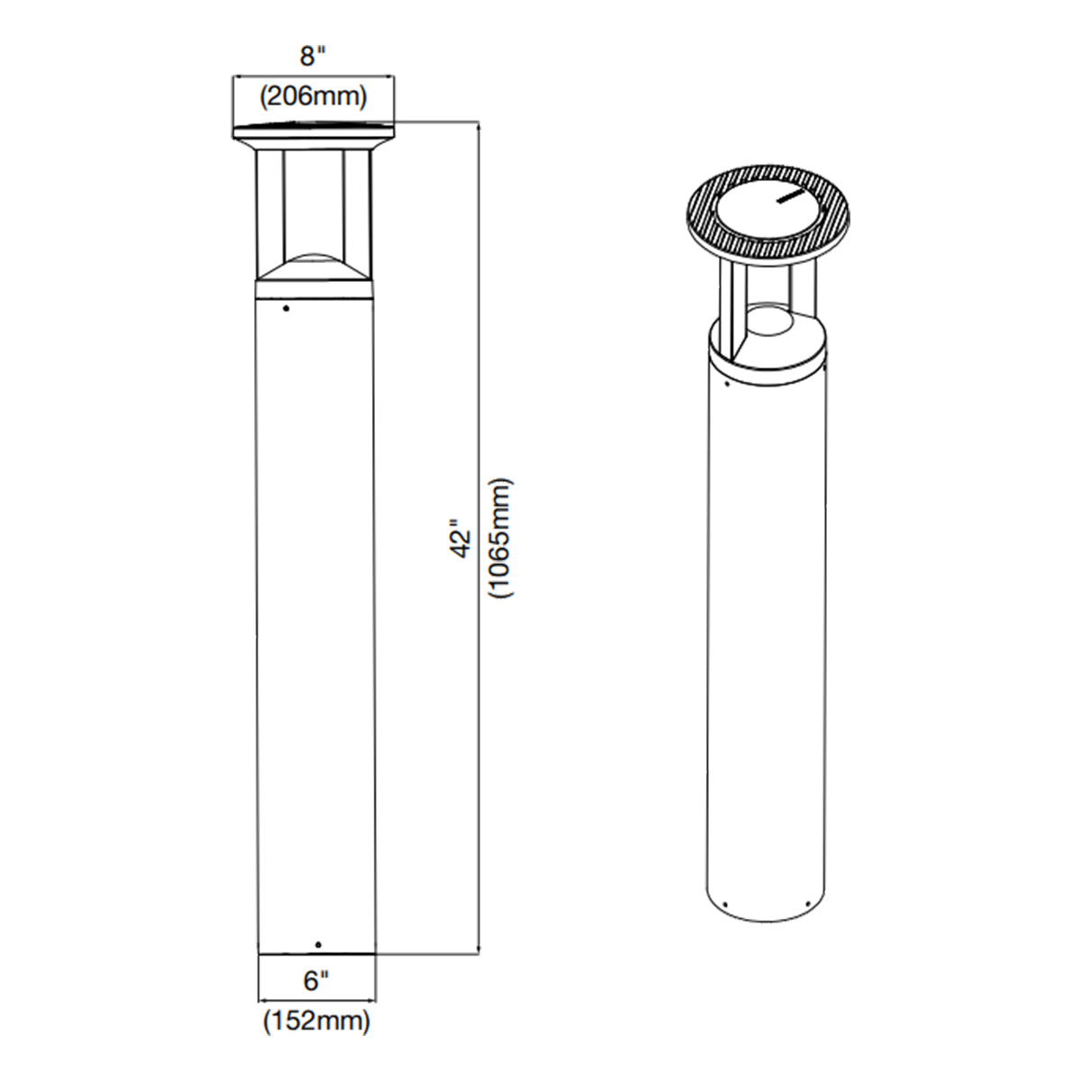 42" Round LED Bollard Light, 16/20/24W, 30K/40K/50K, White, 120-347V, 360&deg Distribution