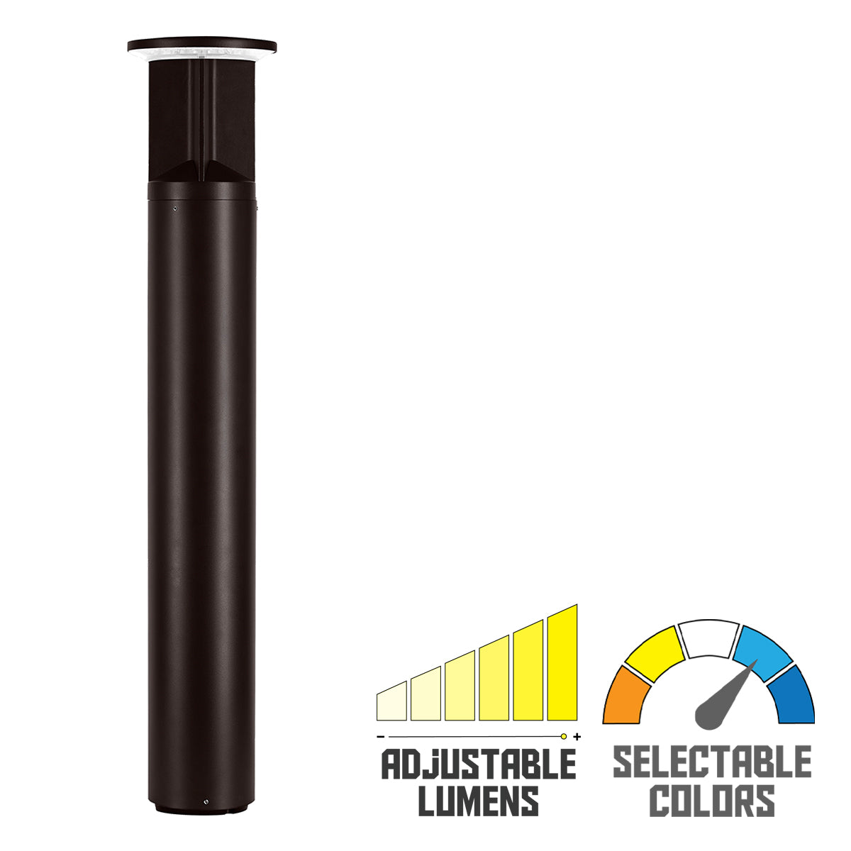 42" Round LED Bollard Light, 16/20/24W, 30K/40K/50K, Bronze, 120-347V, 90-360&deg Distribution