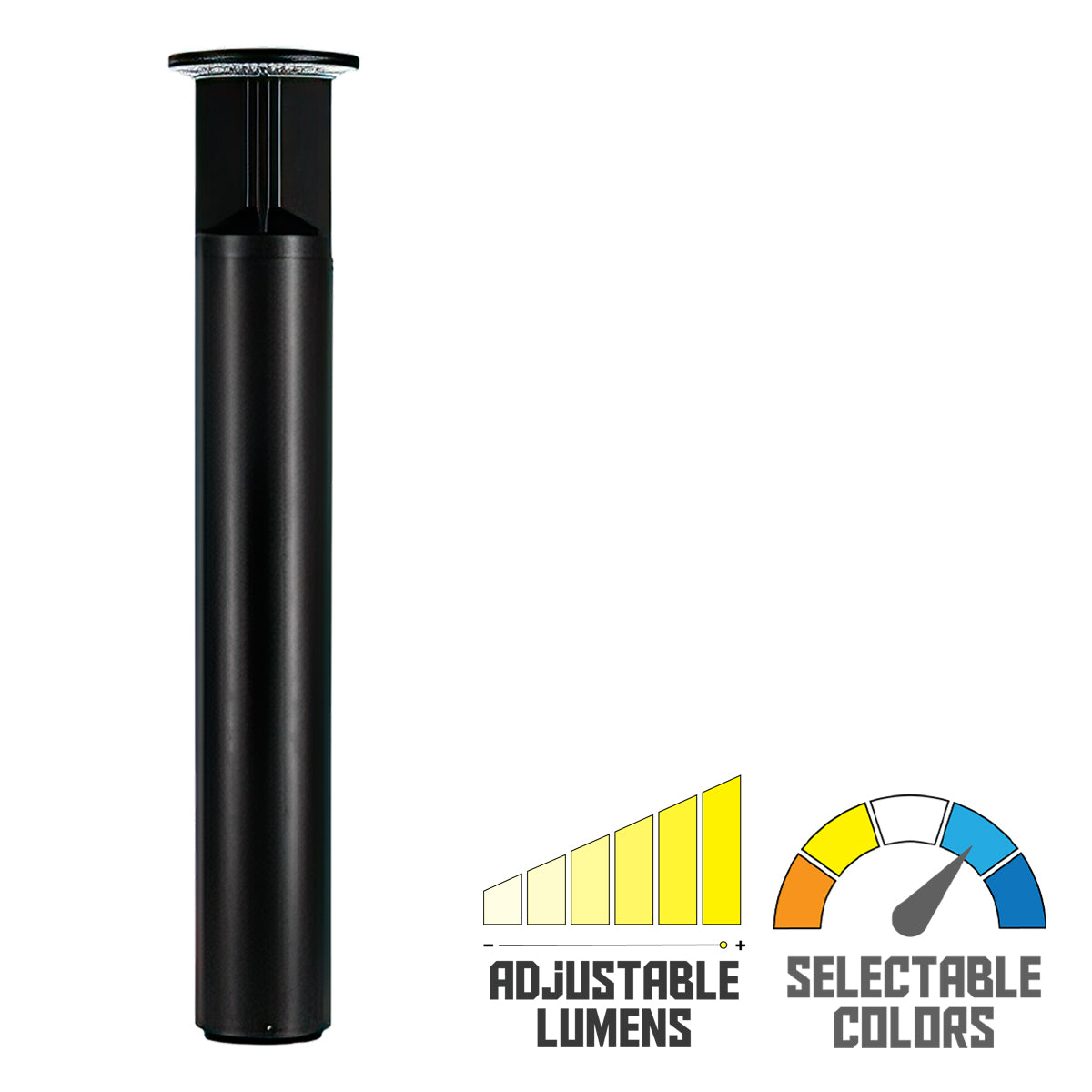 42" Round LED Bollard Light, 16/20/24W, 30K/40K/50K, Black, 120-347V, 90-360&deg Distribution