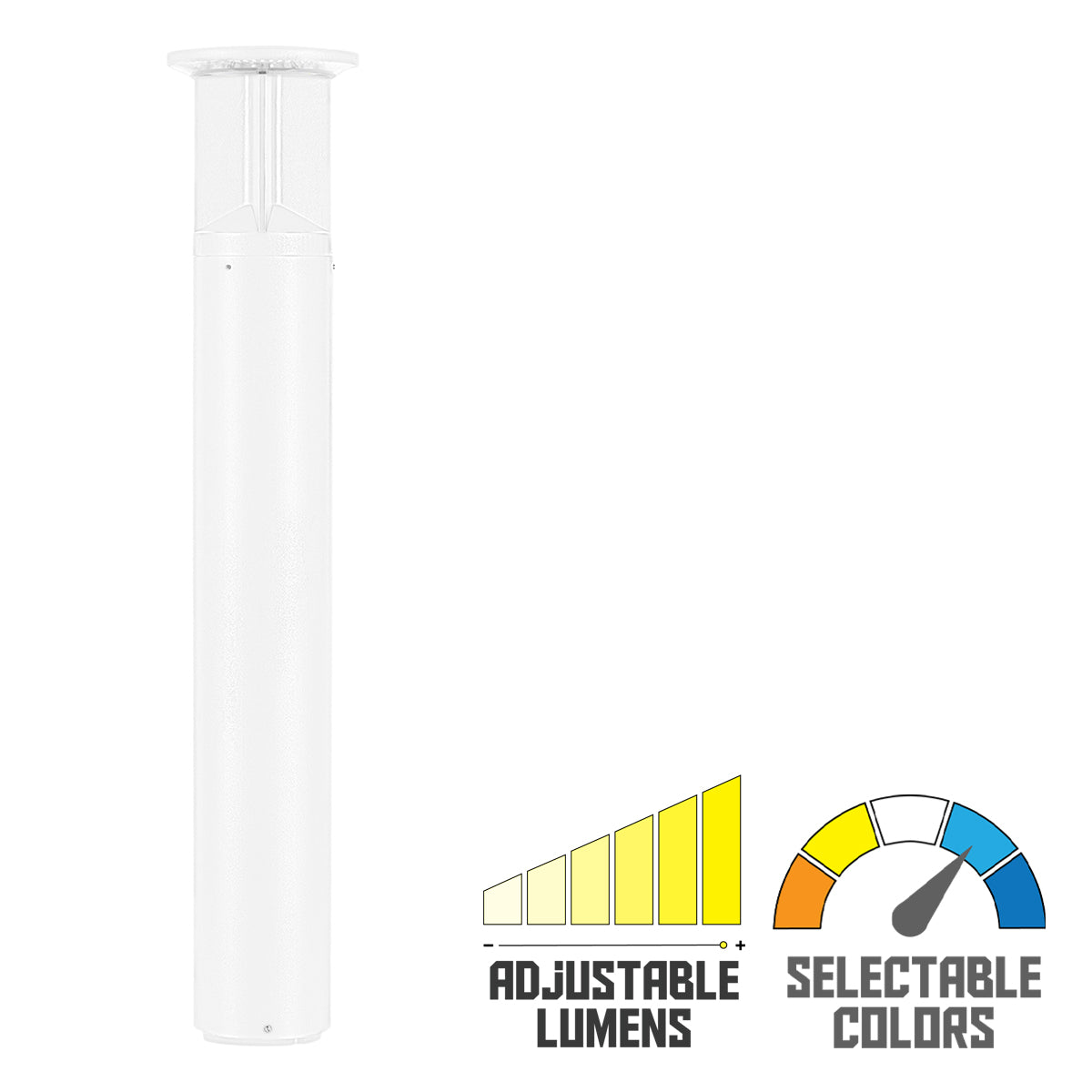 42" Round LED Bollard Light, 16/20/24W, 30K/40K/50K, White, 120-347V, 90-360&deg Distribution