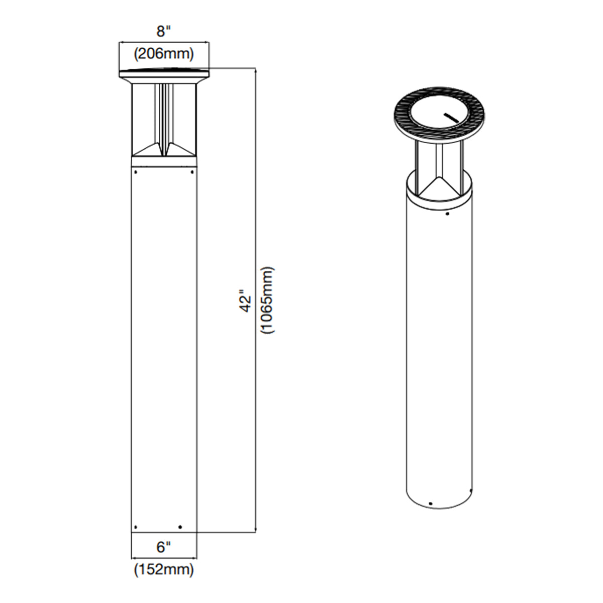 42" Round LED Bollard Light, 16/20/24W, 30K/40K/50K, White, 120-347V, 90-360&deg Distribution