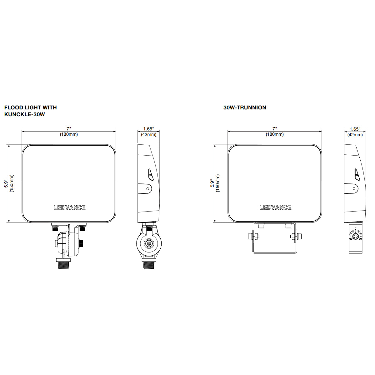 LED Flood Light, 4500 Lm, 30W, 30K|40K|50K, Knuckle & Trunnion Mount, 120-347V