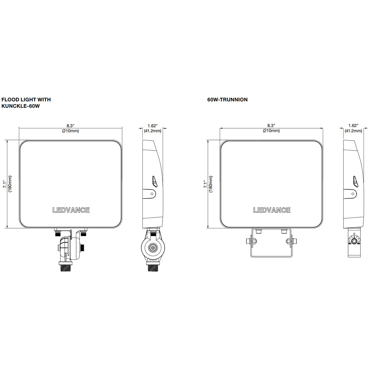 LED Flood Light, 9000 lm, 60W, 30K|40K|50K, Knuckle & Trunnion Mount, 120-347V - Bees Lighting