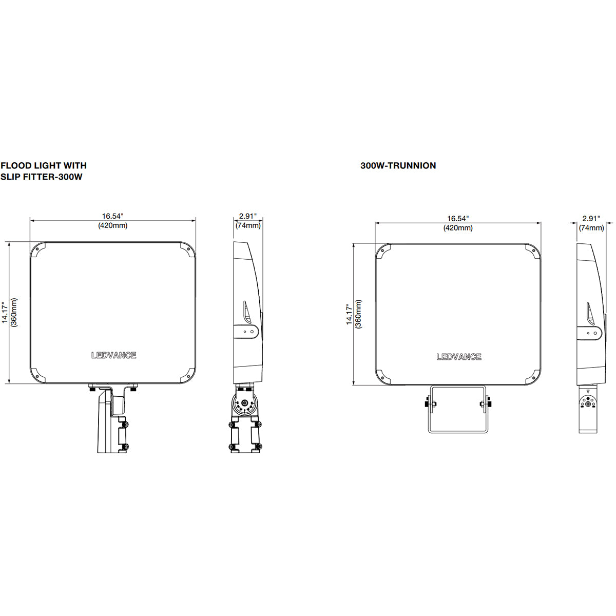 LED Flood Light, 45000 lm, 300W, 30K|40K|50K, Slipfitter & Trunnion Mount, 120-347V