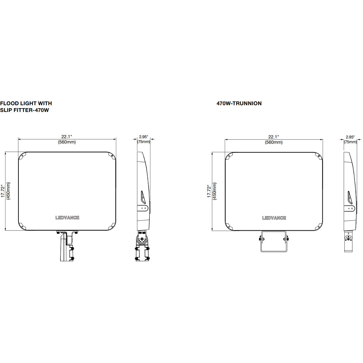 LED Flood Light, 70500 lm, 470W, 30K|40K|50K, Slipfitter & Trunnion Mount, 120-347V