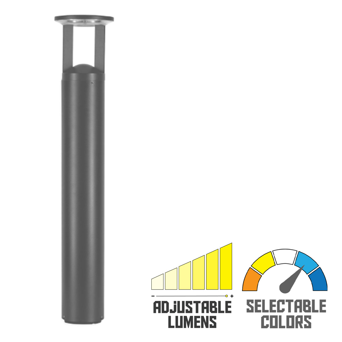 42" Round LED Bollard Light, 16/20/24W, 30K/40K/50K, Gray, 120-347V, 360&deg Distribution