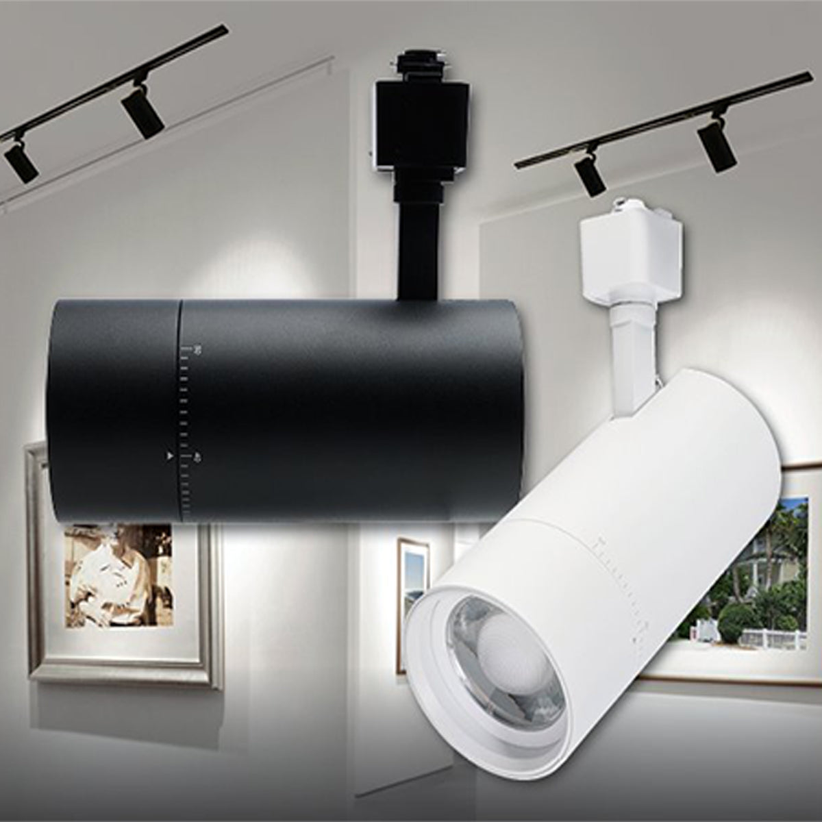 Beam Adjustable LED Track Head 15W 1050 Lumens, Selectable CCT, Halo, 20°- 50°, White Finish