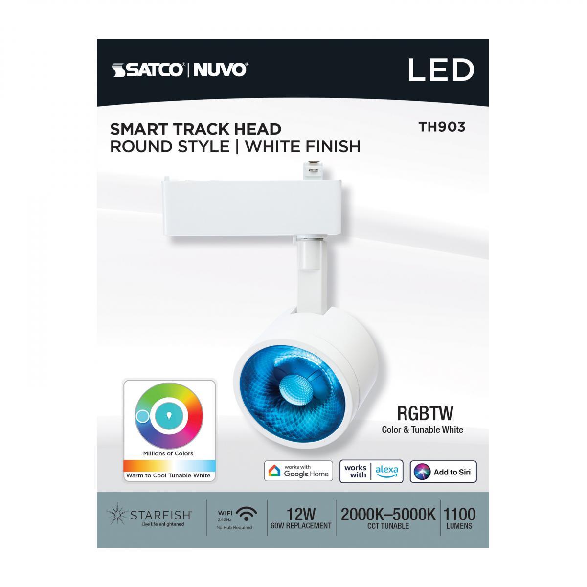 Starfish Smart Round LED Track Head, 1100 Lumens, RGBTW, Halo, 36º, White