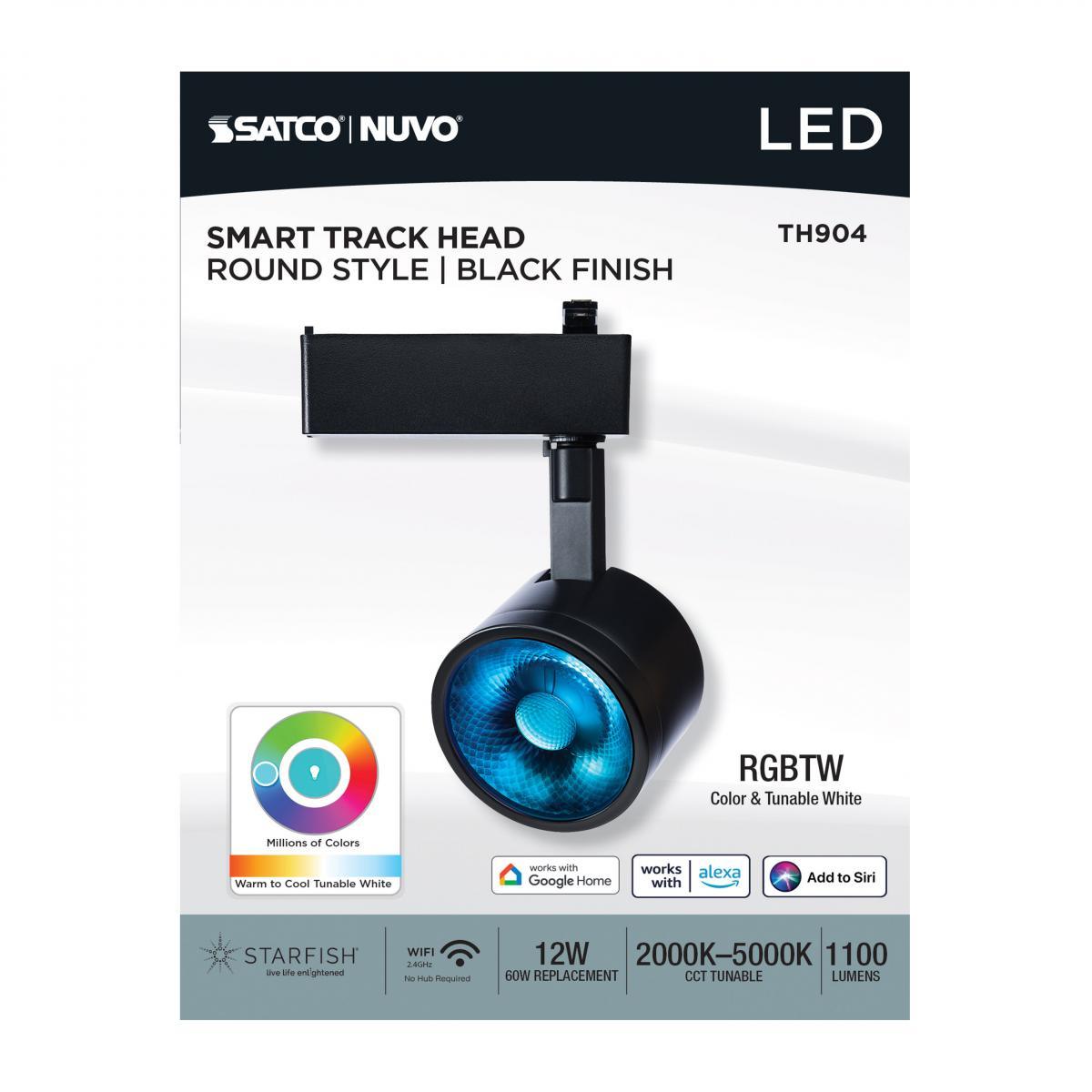 Starfish Smart Round LED Track Head, 1100 Lumens, RGBTW, Halo, 36º, Black