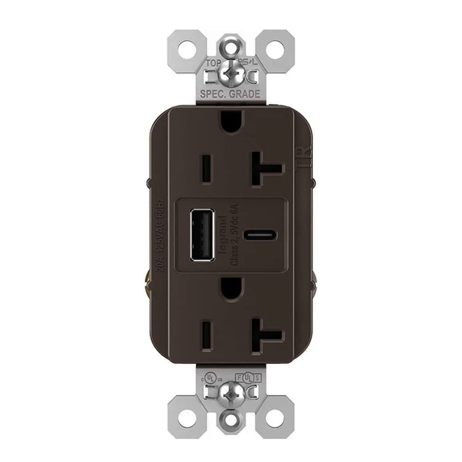 Tamper Resistant 20A Duplex Receptacle with USB Type A/C Fast Charging, Dark Bronze