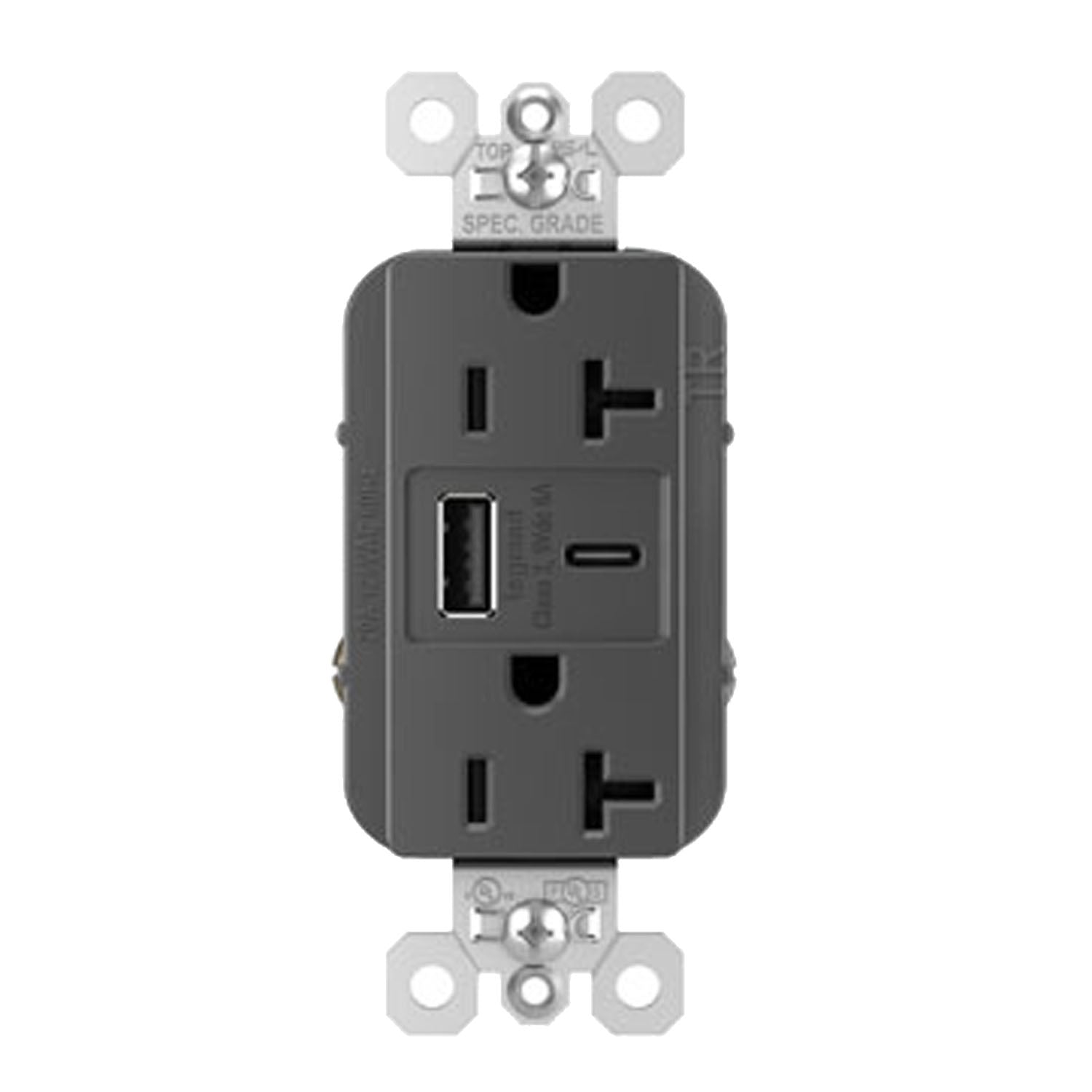 Tamper Resistant 20A Duplex Receptacle with USB Type A/C Fast Charging, Graphite