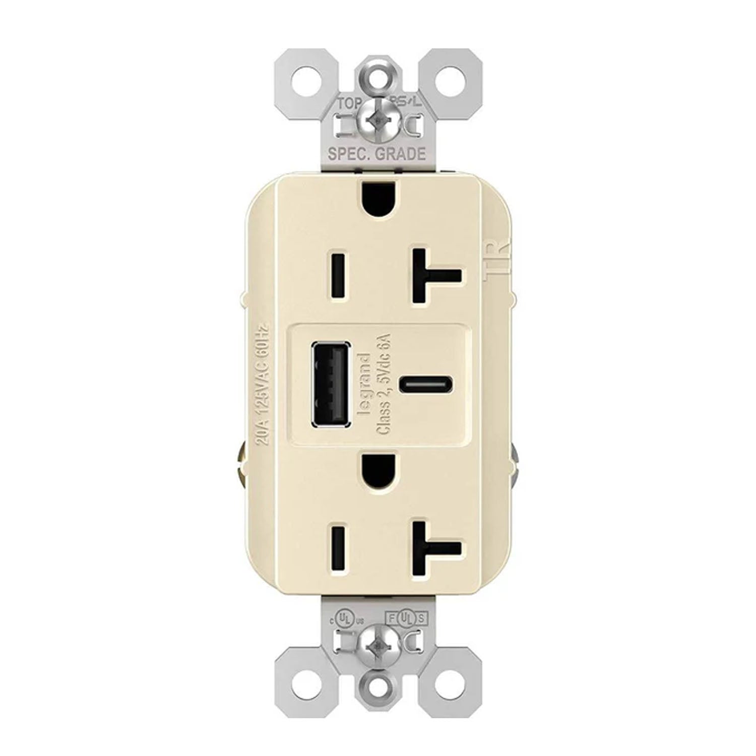 20 Amp Duplex Outlet with 6A USB-A/C Outlet Tamper-Resistant Light Almond