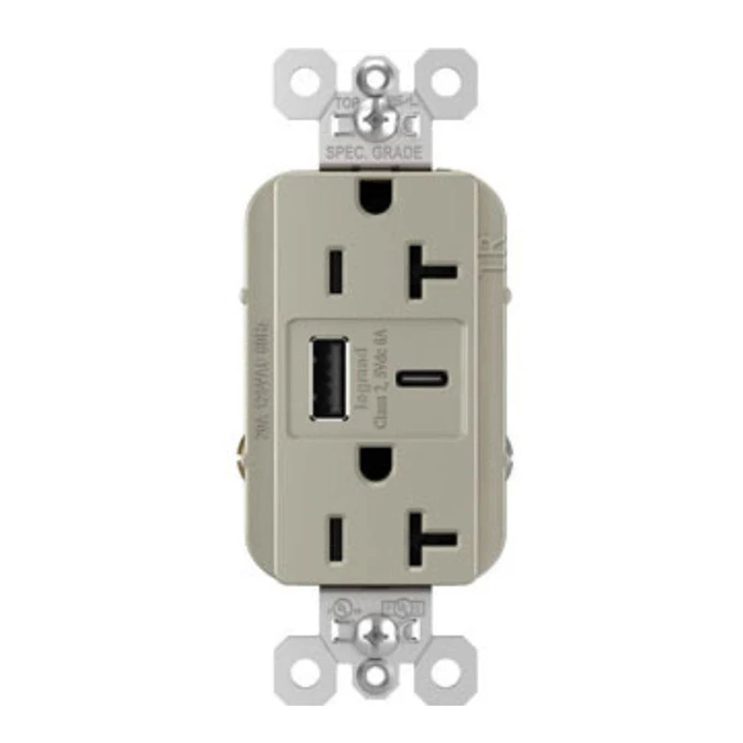 20 Amp Duplex Outlet with 6A USB-A/C Outlet Tamper-Resistant Nickel