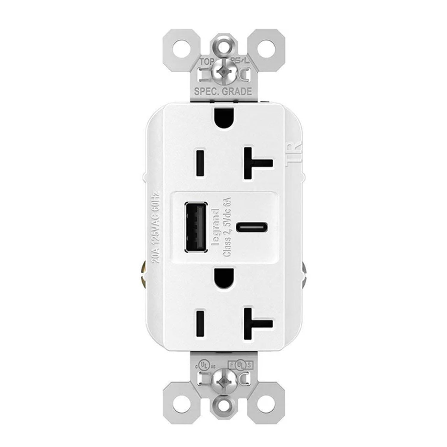 Legrand TR20USBAC6 Tamper Resistant 20A Duplex Receptacle with USB Type A/C