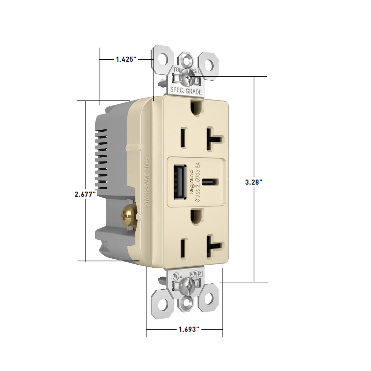 20 Amp Duplex Outlet with 6A USB-A/C Outlet Tamper-Resistant White