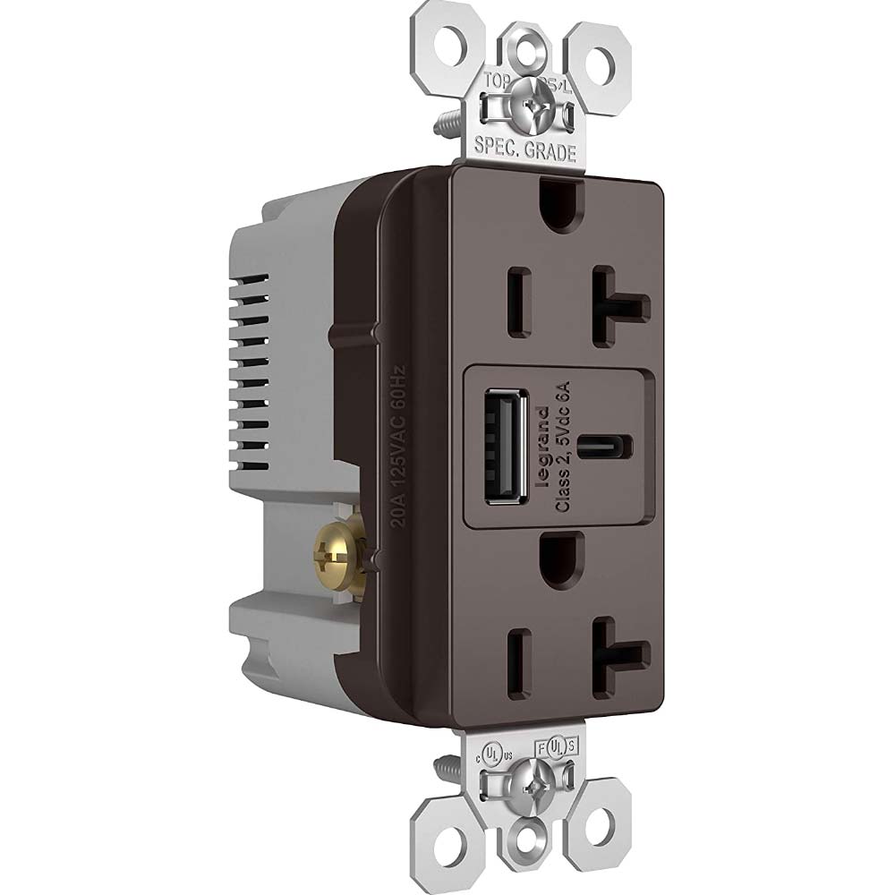 Tamper Resistant 20A Duplex Receptacle with USB Type A/C Fast Charging, Dark Bronze