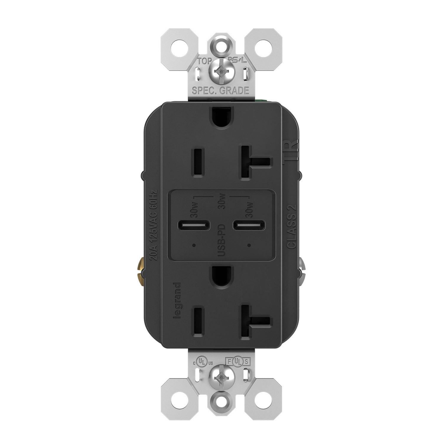 Radiant 20 Amp Duplex Outlet with 6A USB-C Outlet Tamper-Resistant Black