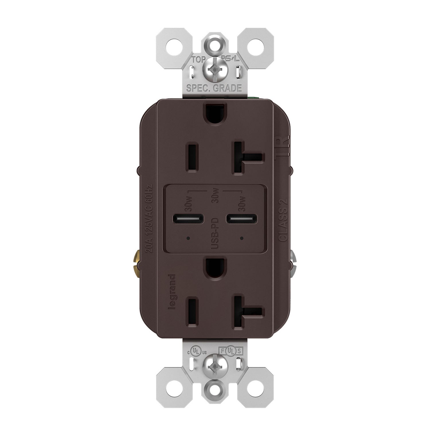 Radiant 20 Amp Duplex Outlet with 6A USB-C Outlet Tamper-Resistant Dark Bronze