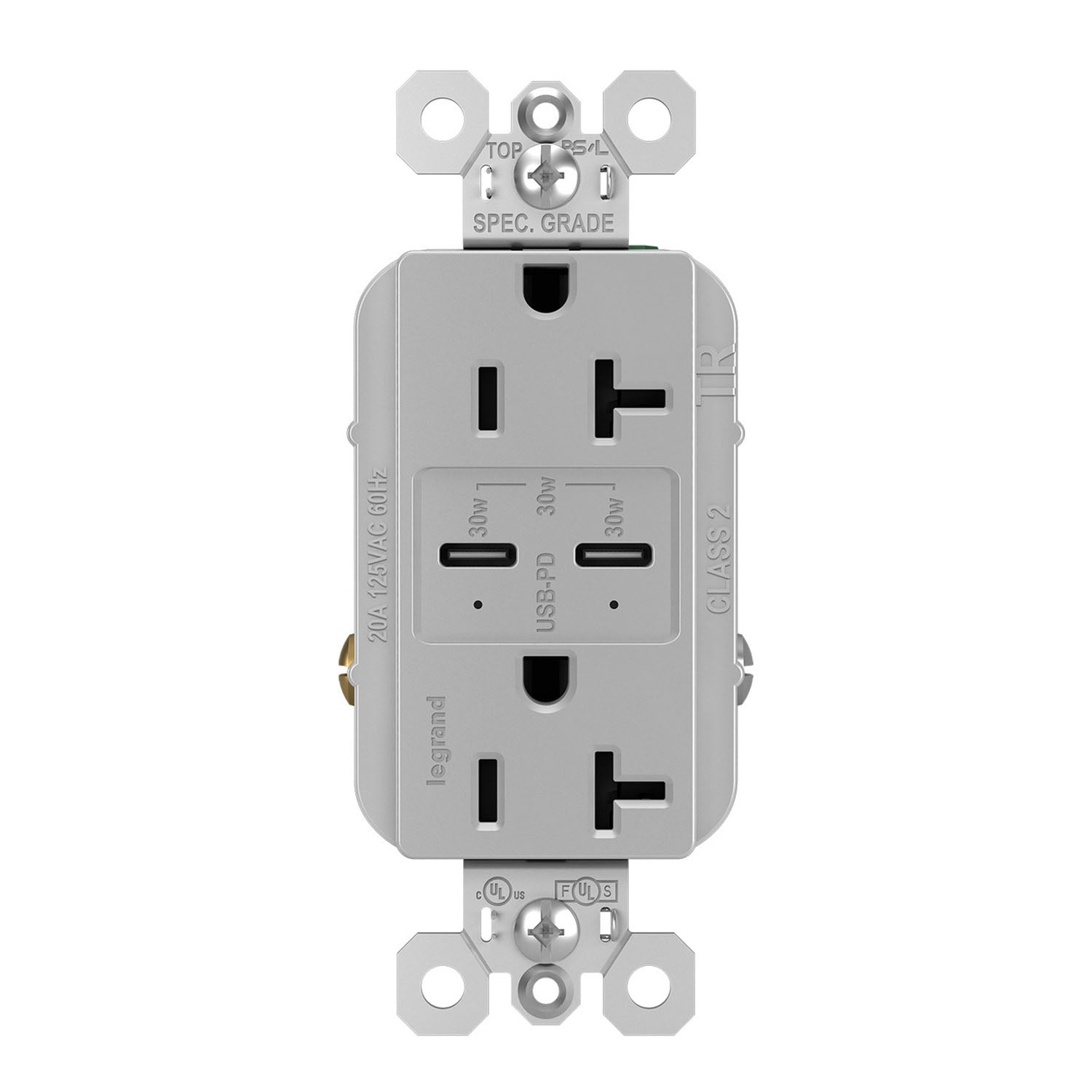 Radiant 20 Amp Duplex Outlet with 6A USB-C Outlet Tamper-Resistant Gray