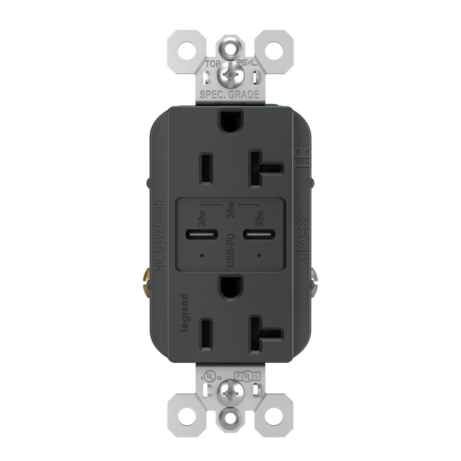 Radiant 20 Amp Duplex Outlet with 6A USB-C Outlet Tamper-Resistant Graphite