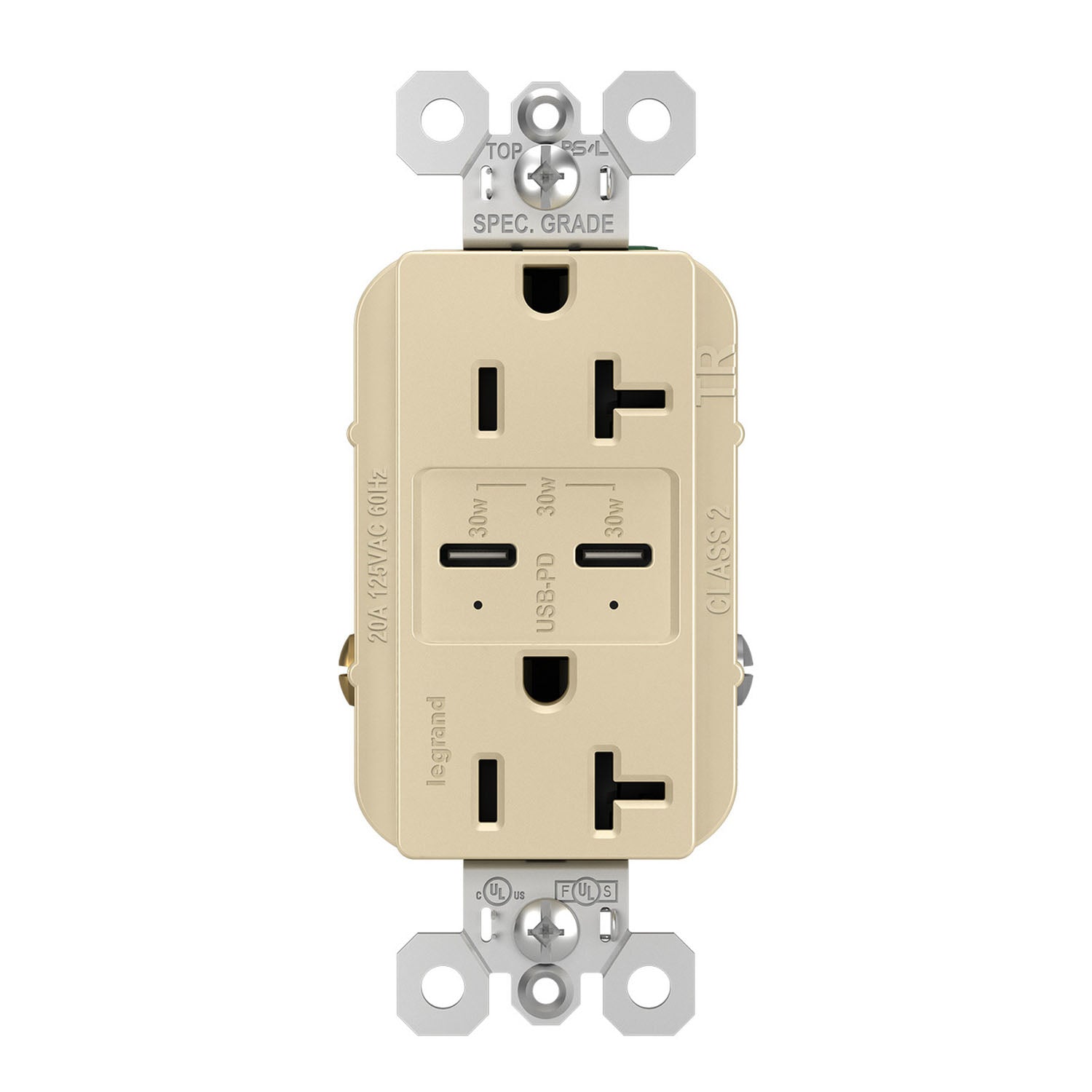 radiant 20A Tamper Resistant Outlet with PLUS Power Delivery USB Type C/C, Ivory - Bees Lighting