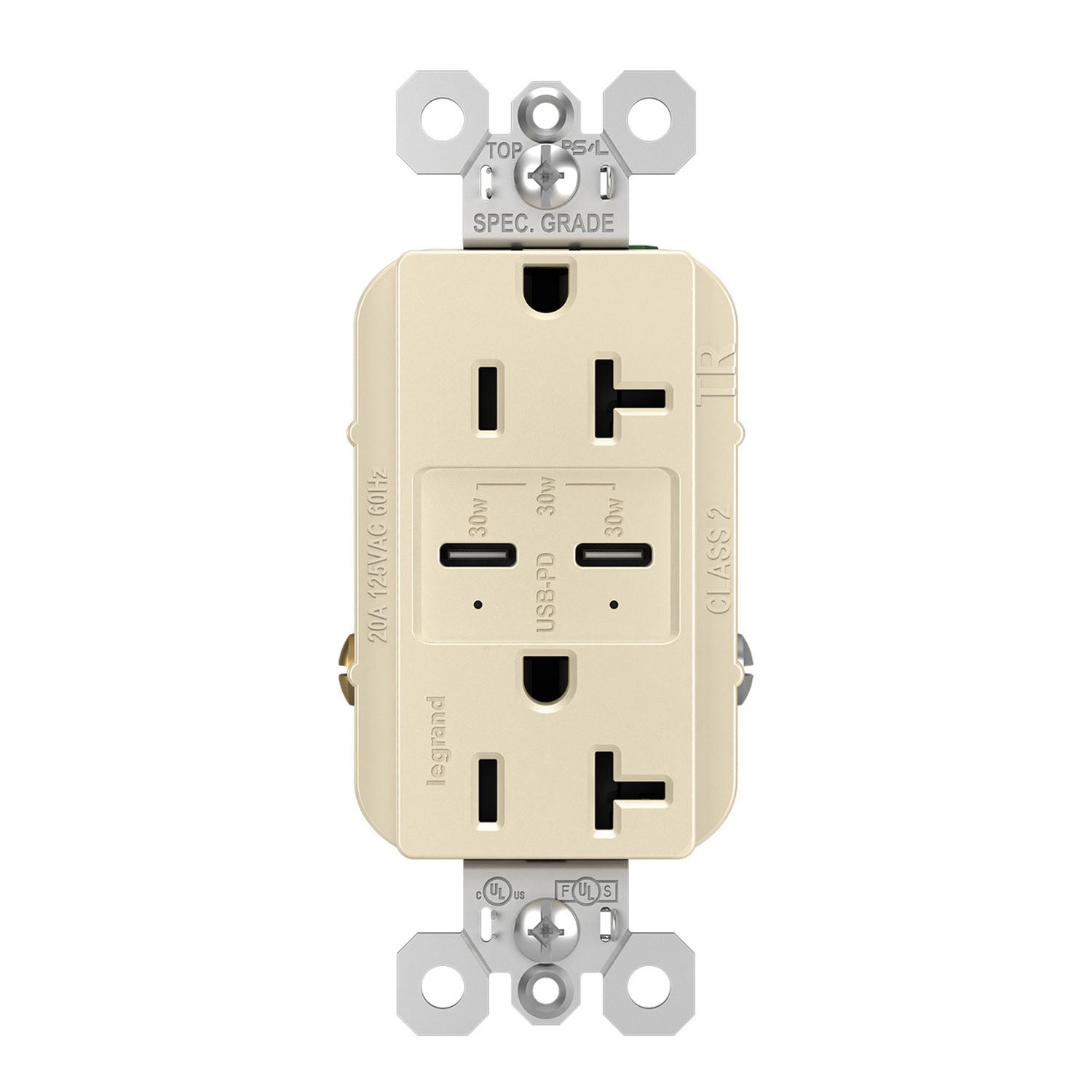 Radiant 20 Amp Duplex Outlet with 6A USB-C Outlet Tamper-Resistant Light Almond