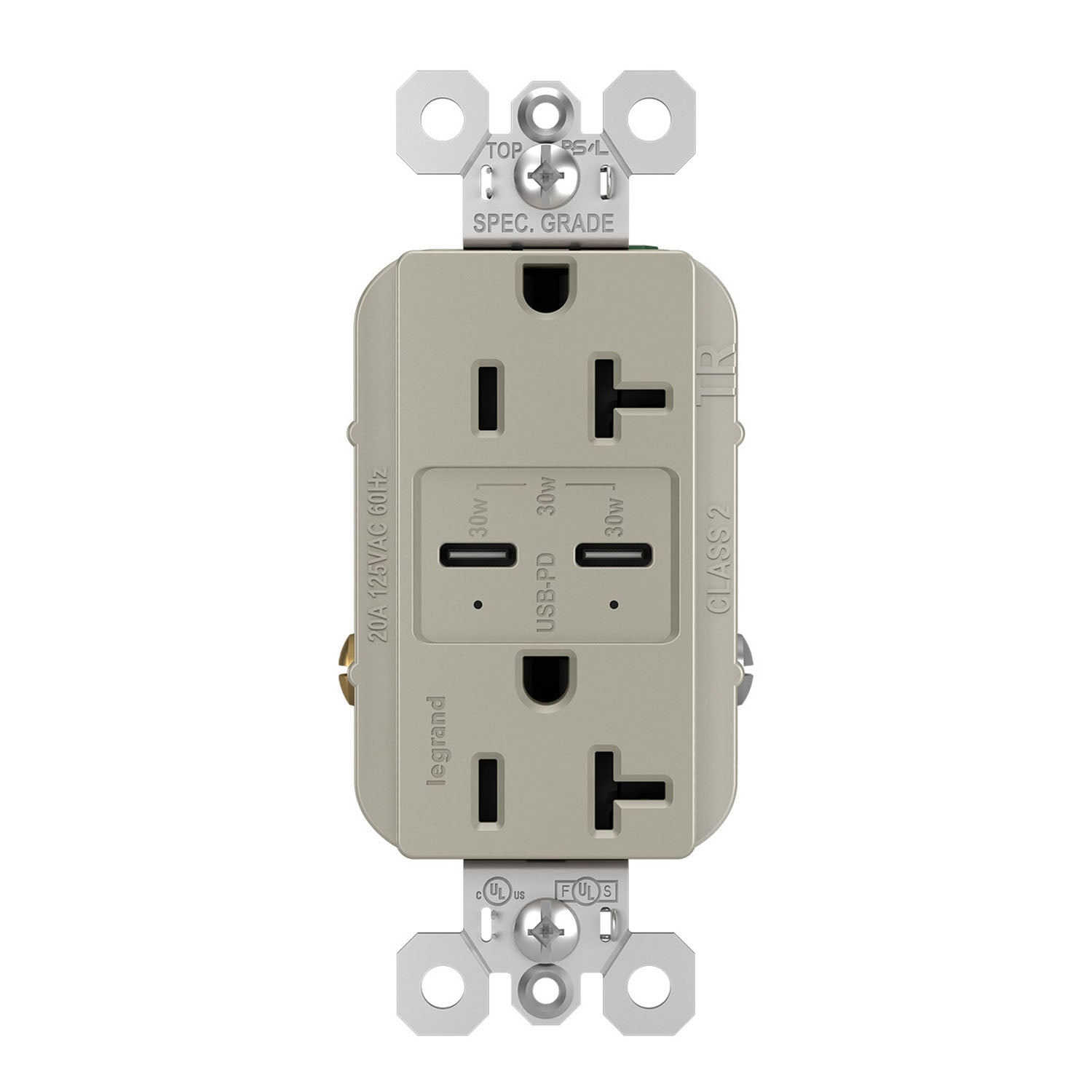 Radiant 20 Amp Duplex Outlet with 6A USB-C Outlet Tamper-Resistant Nickel