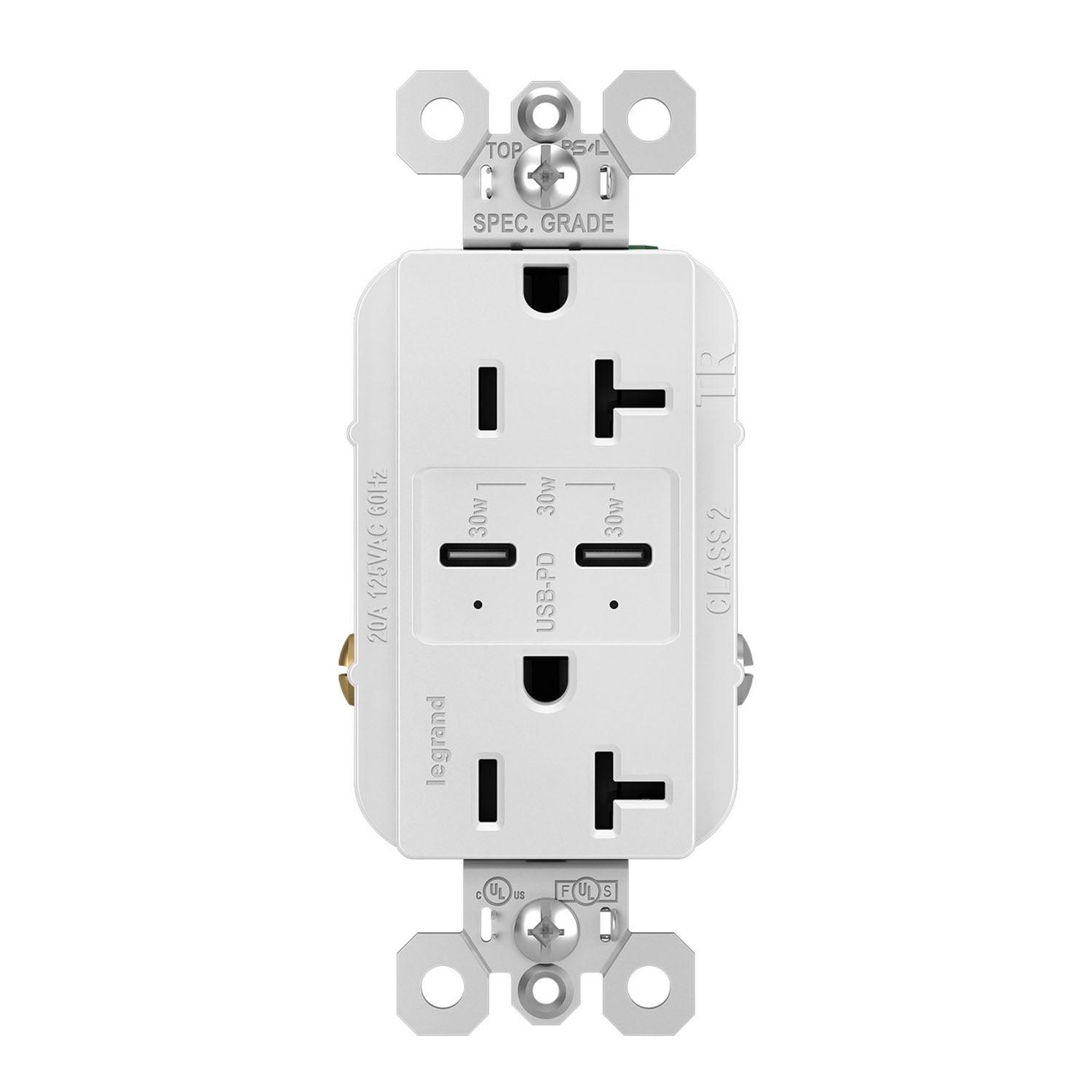 Radiant 20 Amp Duplex Outlet with 6A USB-C Outlet Tamper-Resistant White - Bees Lighting