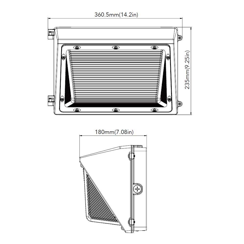 LED Wall Pack, 65 Watts Adjustable, 8300 Lumens, 30K/40K/50K, 120-277V - Bees Lighting