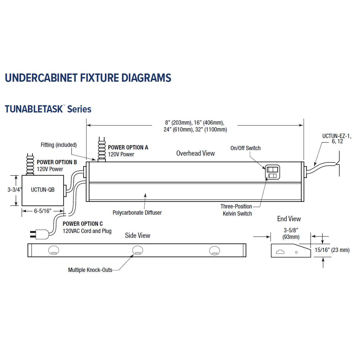 TunableTask 24" Adjustable Kelvin LED Under Cabinet Light, 1125 Lm, 2700K to 5000K, 120V, White