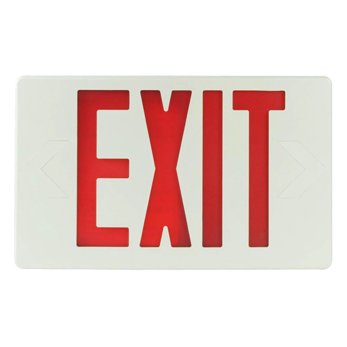 LED Exit Sign, Double Face with Red Letters, White Finish, Battery Backup Included, Remote Capable