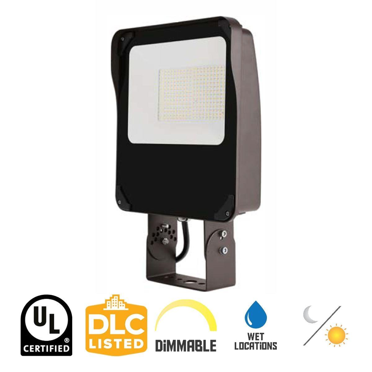 LED Flood Light With Photocell, 9700 Lumens, 65W 30K/40K/50K, 120-277V, Trunnion Mount - Bees Lighting