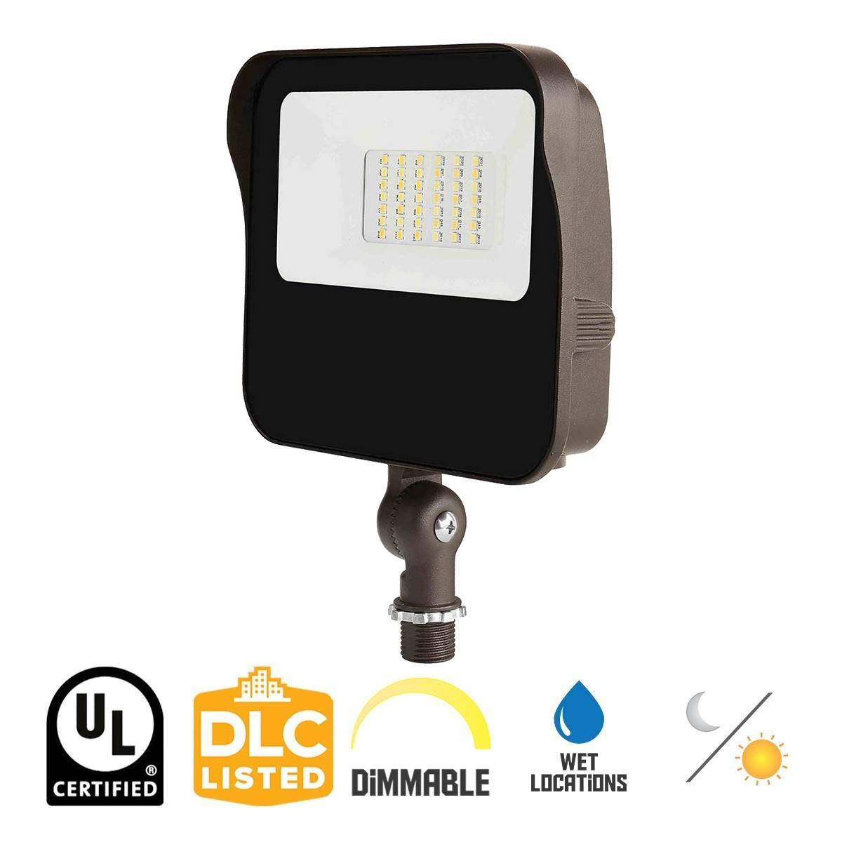 LED Flood Light with Photocell, 2300 Lumens, 15W, 30K/40K/50K, 120-277V, Knuckle Mount - Bees Lighting