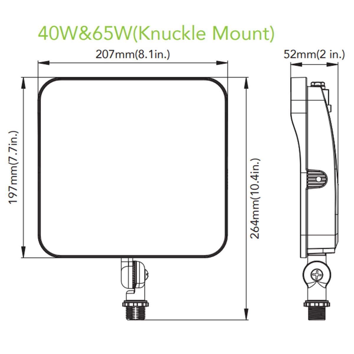 LED Flood Light, 9700 Lumens, 65W, 30K|40K|50K, Photocell & Knuckle Mount, 120-277V