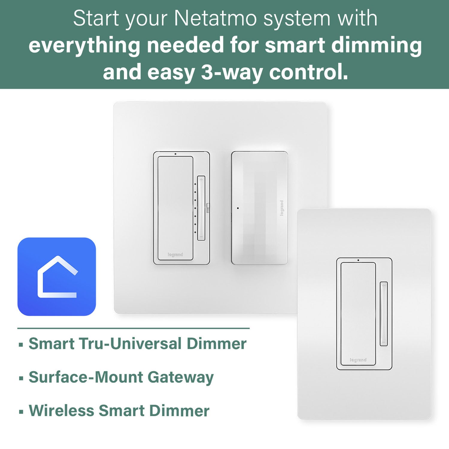 radiant Smart 3-Way Dimmer Hub Kit with Netatmo, 450W LED, 700W ELV, White