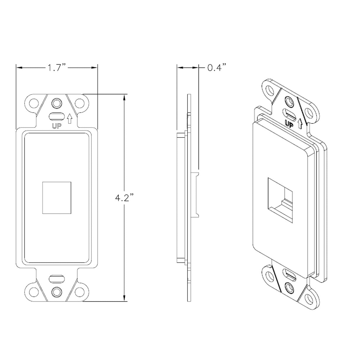 On-Q Decorator Wall Plate insert, 1-Port Keystone Jack, Black