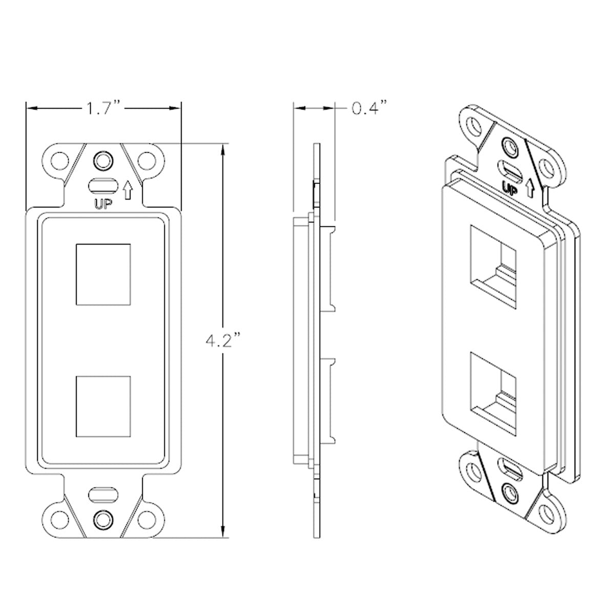 On-Q Decorator Wall Plate insert, 2-Port Keystone Jack, Black