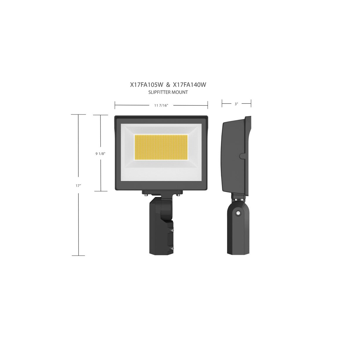 LED Flood Light With Photocell, 105 Watts, 14100 Lumens, 30K/40K/50K, 120-277V, Slipfitter Mount, Bronze - Bees Lighting